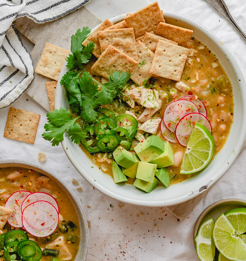 White Chili with Almond Flour Crackers