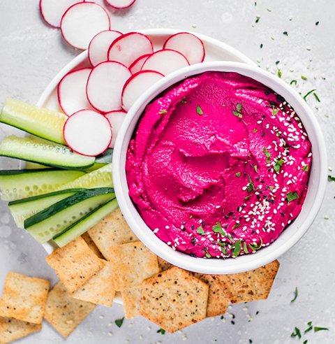 Roasted Garlic & Beet Hummus made with Almond Flour Crackers Cracked Black Pepper Recipe