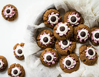 Spooky Peanut Butter Monster Eye Cookies made with Almond Flour Baking Mix Vanilla Cupcake & Cake Recipe
