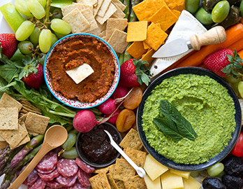 Spring Pea Dip + Ultimate Appetizer Platter served with Almond Flour Crackers Recipe