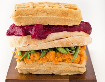 Thanksgiving Leftovers Waffle Sandwich made with Almond Flour Baking Mix Pancake & Waffle Recipe