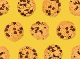 The best chocolate chip cookies on yellow background