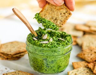 Sprouted Sunflower Seed & Kale Pesto served with Sprouted Seed Crackers Original