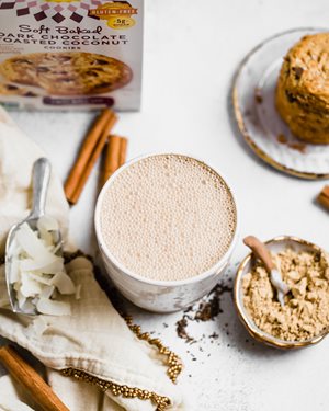 Wellness Latte served with Simple Mills SoftBaked Cookies