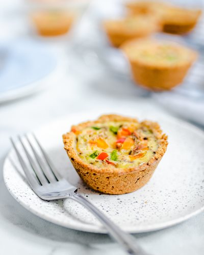 Mini Veggie Quiches made with Almond Flour Baking Mix Pizza Dough