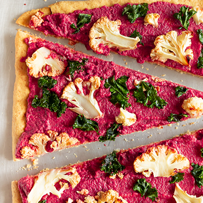 Cauliflower beet and kale pizza made with Almond Flour Baking mix Artisan Bread