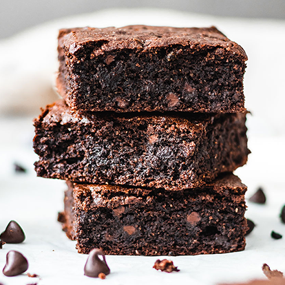 Stack of brownies made with Simple Mills Almond flour Baking mix brownies