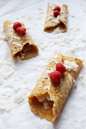 Banana Coconut Rasberry Crepes Gluten Free Dairy Free