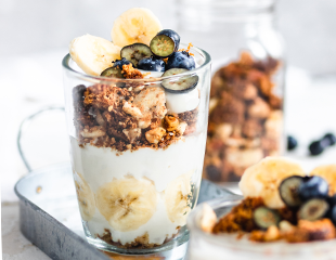 Glass of Banana Peanut Butter Parfaits