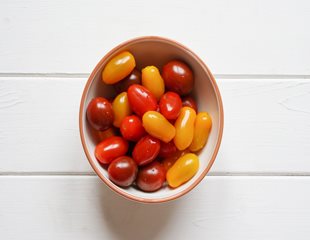 Locally grown cherry tomatoes included in CSA box can be used to make healthy recipes