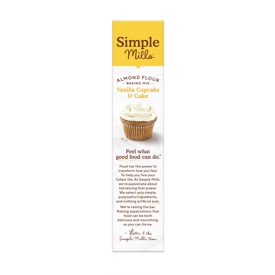 Almond Flour Baking Mix Vanilla Cupcake and Cake Feel what good food can do.Box side panel