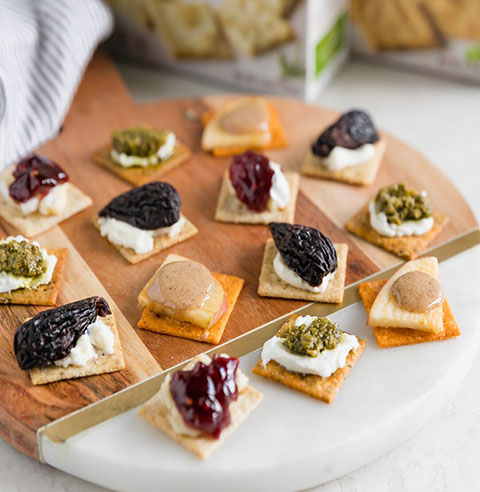 Four Quick and Easy Cracker Appetizers served with Almond Flour Crackers Recipe