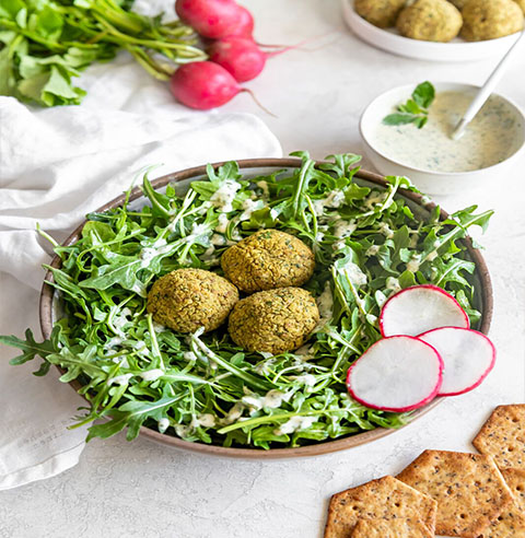 Green Salad with Sprouted Seed Falafels made with Sprouted Seed Crackers Everything Recipe