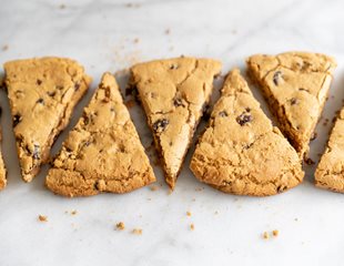 Scones cut into trianges can be topped with chia berry jam