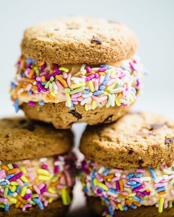 Cookie Ice Cream Sandwiches made with Soft Baked Almond Flour Cookies Chocolate Chip