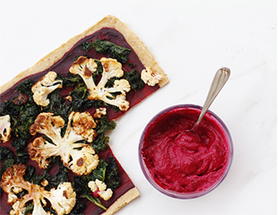 Cauliflower beet and kale pizza made with Almond Flour Baking mix Artisan Bread