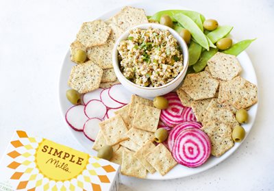 Reishi Mushroom and green olive tapenade served with sprouted seed crackers original 